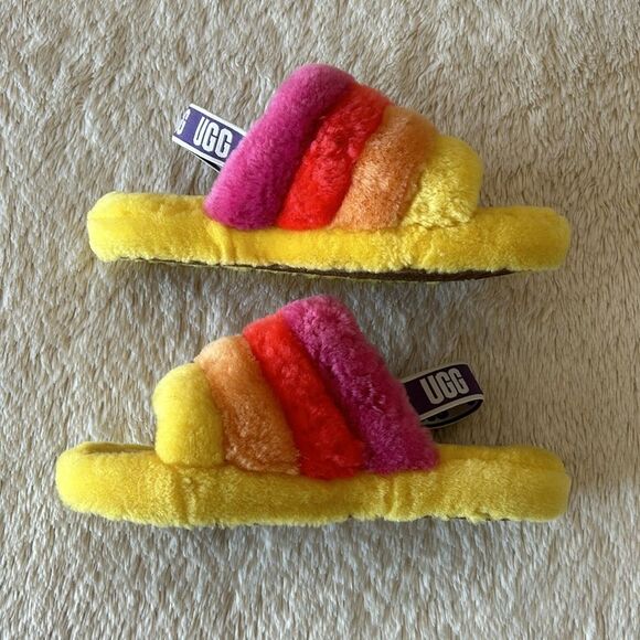 UGG Fluff  Yea slide yellow pink orange size 6 - Picture 6 of 16
